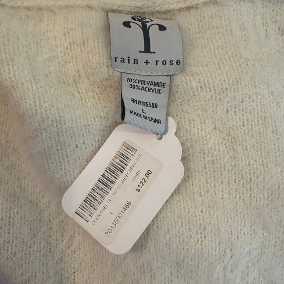 Rain + Rose Cream Soft Open Puff Sleeve with Sequin Cardigan sz L $122 orig NWT - Picture 9 of 11
